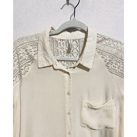 Lapis Anthropologie Top Womens XL Ivory Button Up Crochet Western Cottagecore - Picture 2 of 7